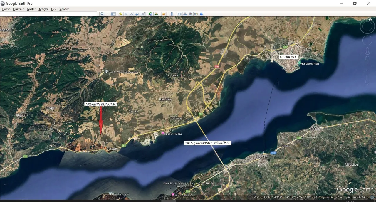 ÇANAKKALE GELİBOLU BURHANLI'DA 296m2 BOĞAZ MANZARALI ARSA - görsel 3