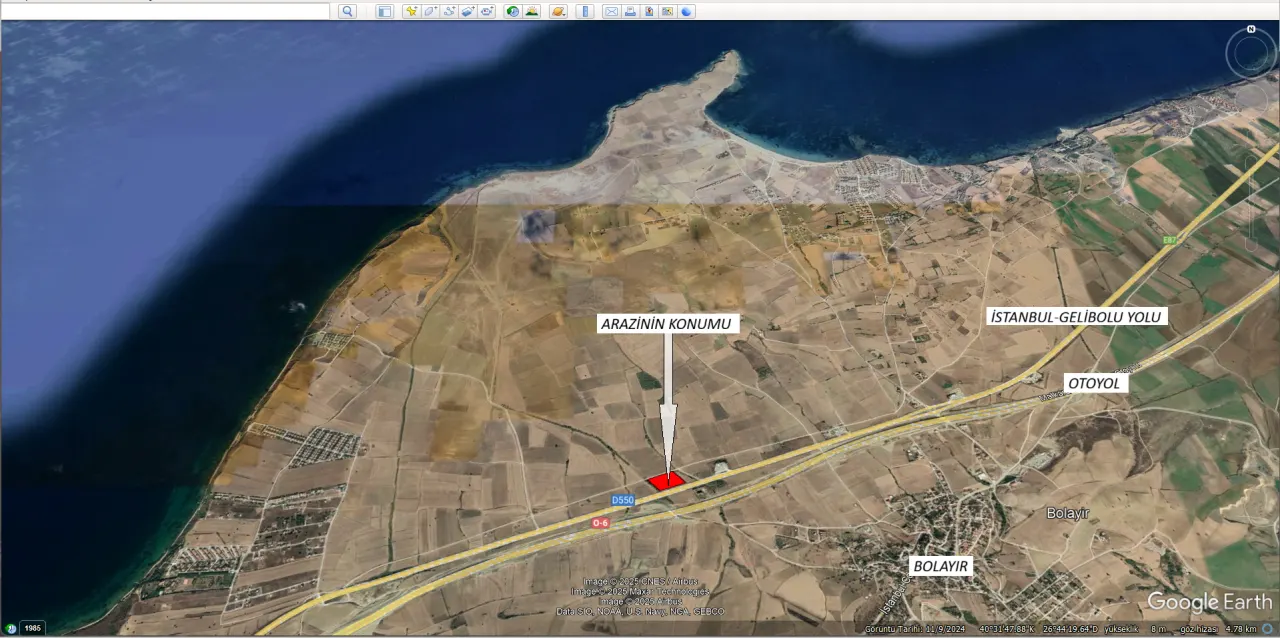ÇANAKKALE GELİBOLU BOLAYIRDA ANAYOLA CEPHE 14,125m2 TARLA - görsel 5