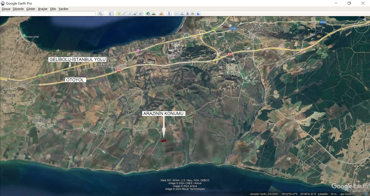 ÇANAKKALE GELİBOLU DEMİRTEPE'DE DENİZ MANZARALI 18,470m2 TARLA. - görsel 6
