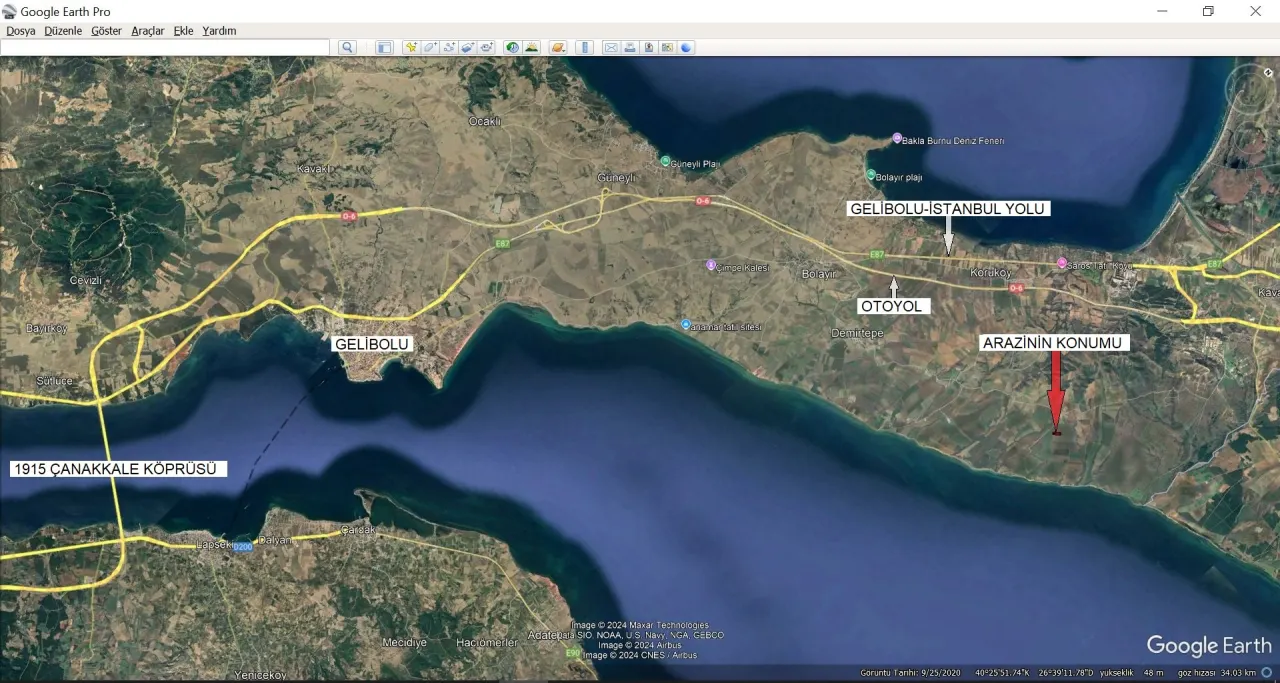 ÇANAKKALE GELİBOLU DEMİRTEPE'DE DENİZ MANZARALI 18,470m2 TARLA. - görsel 5