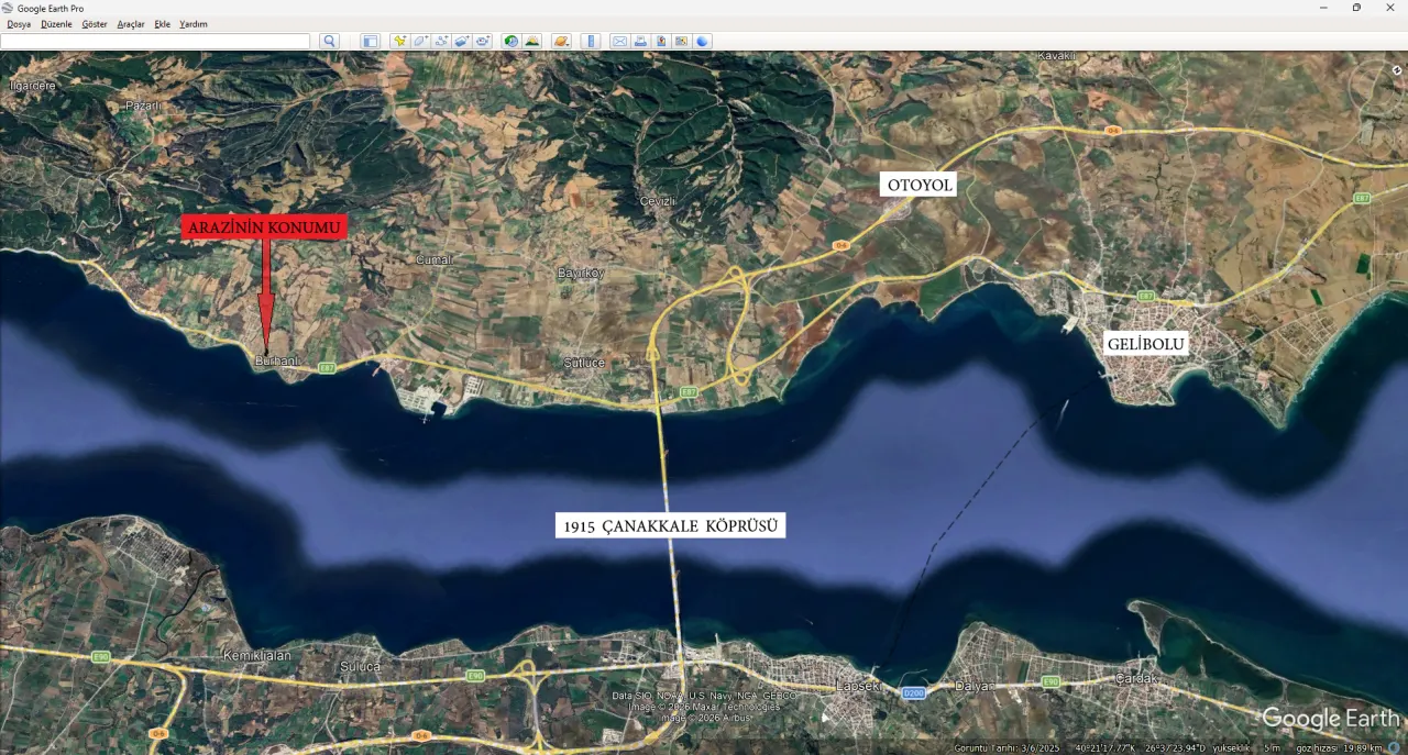 GELİBOLU BURHANLI'DA BOĞAZ VE KÖPRÜ MANZARALI 3,506m2 TARLA - görsel 6
