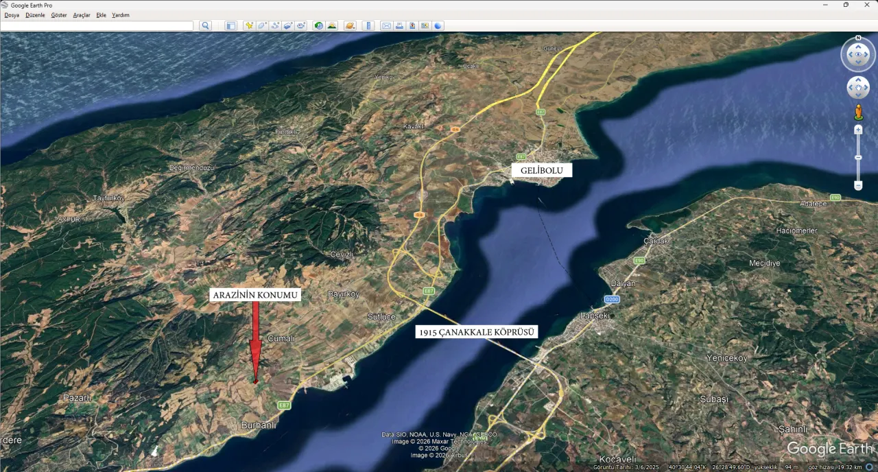 GELİBOLU BURHANLIDA BOĞAZ VE DENİZ MANZARALI 10,577m2 TARLA - görsel 5