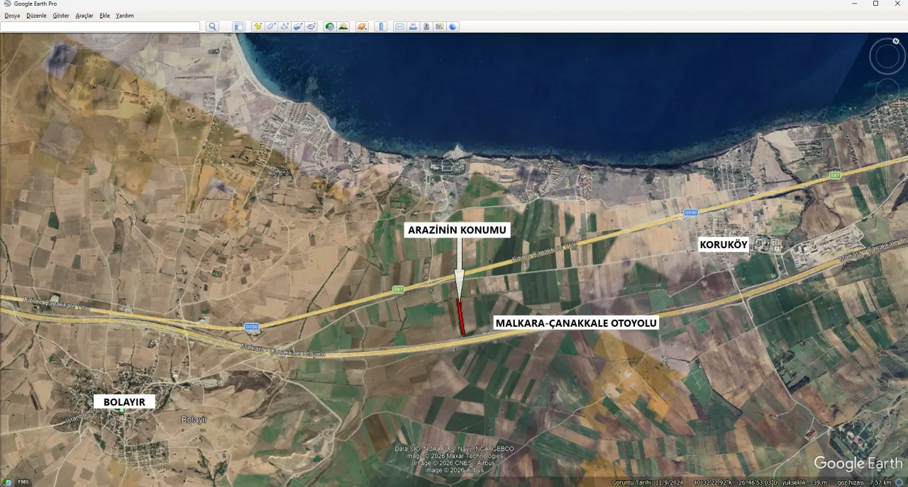ÇANAKKALE GELİBOLU BOLAYIR'DA MÜSTAKİL TAPULU 9,609m2 TARLA - görsel 14