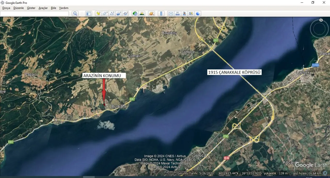 ÇANAKKALE GELİBOLU BURHANLI'DA BOĞAZ MANZARALI 8,062m2 TARLA - görsel 4