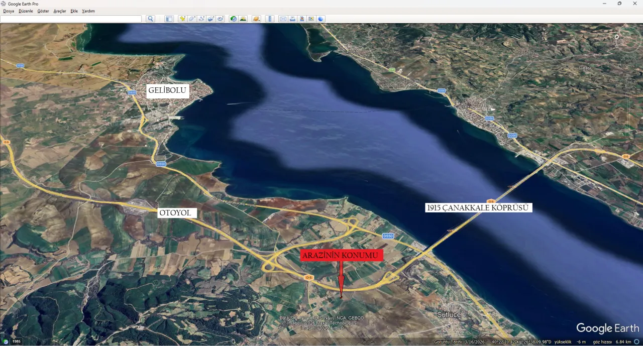 ÇANAKKALE GELİBOLU SÜTLÜCE'DE MÜSTAKİL TAPULU 739m2 TARLA - görsel 15