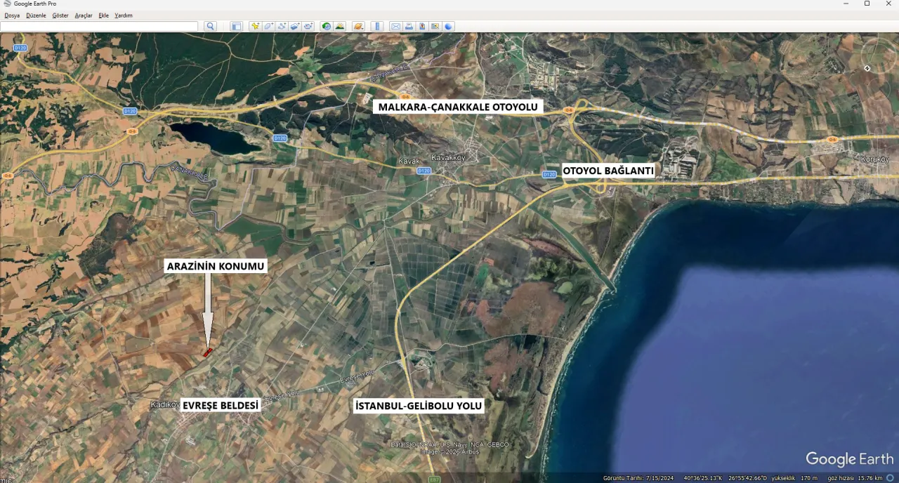 ÇANAKKALE GELİBOLU EVREŞEDE MÜSTAKİL TAPULU 9,479m2 TARLA - görsel 16