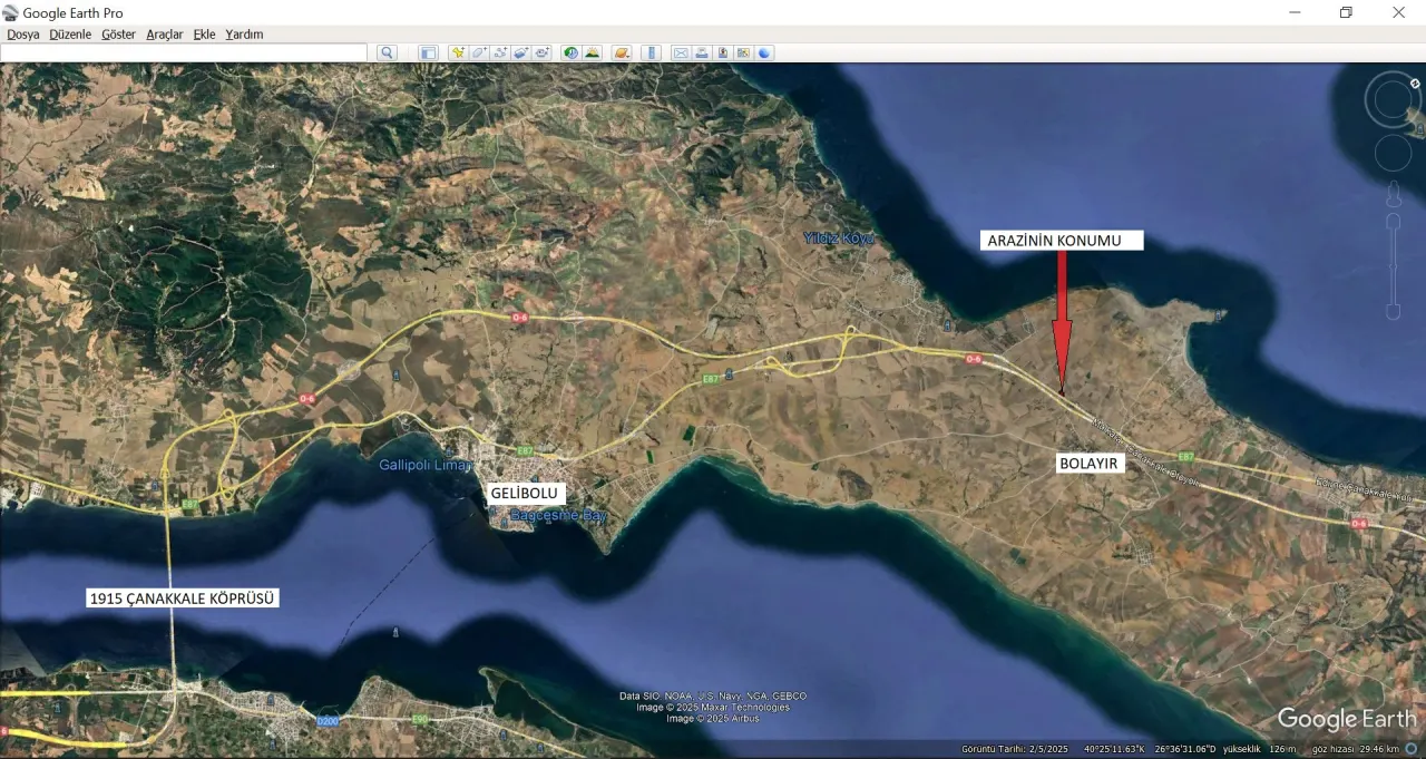 ÇANAKKALE GELİBOLU BOLAYIRDA ANAYOLA CEPHE 10,004m2 TARLA - görsel 3