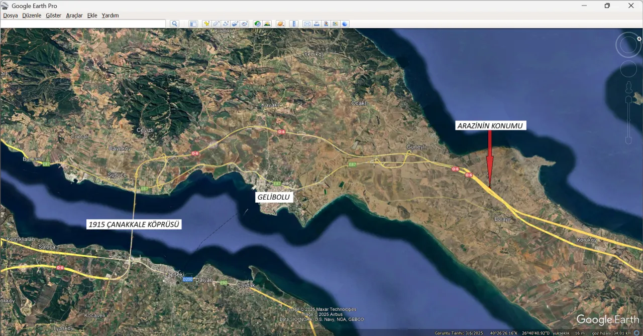 ÇANAKKALE GELİBOLU BOLAYIRDA ANAYOLA CEPHE 14,125m2 TARLA - görsel 4