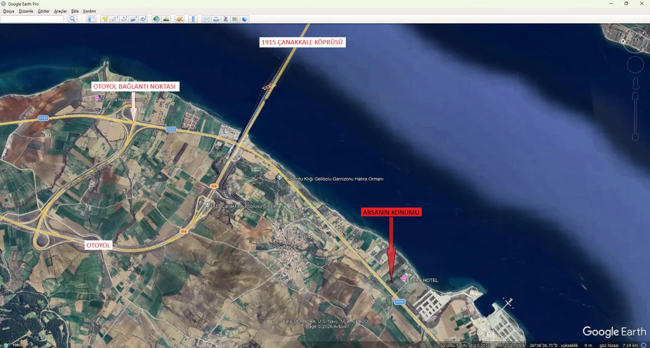 GELİBOLU SÜTLÜCEDE KÖPRÜ VE DENİZ MANZARALI 500m2 ARSA - görsel 14